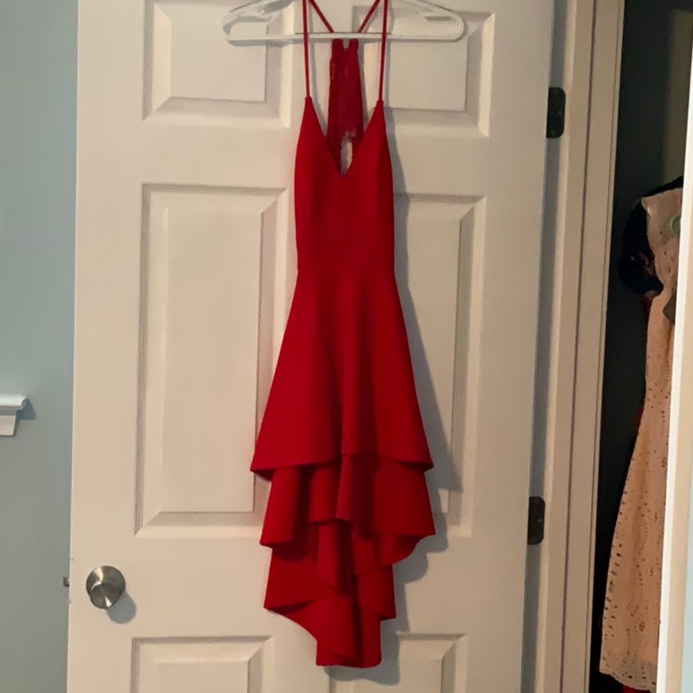 Hi low lace backless mini dress